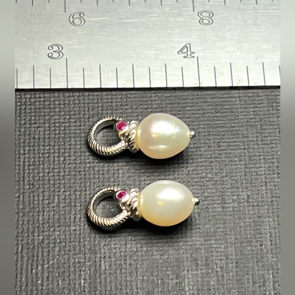 Judith Ripka Ruby Pearl Earring Enhancers Pendant Charms Bridal Jewelry R13